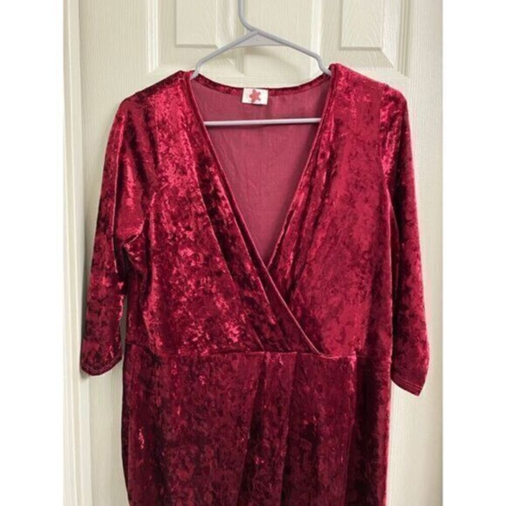 Star Vixen‎ Womens Plus 2XL Burgundy Crushed Velvet Faux Wrap Dress BLD1371V